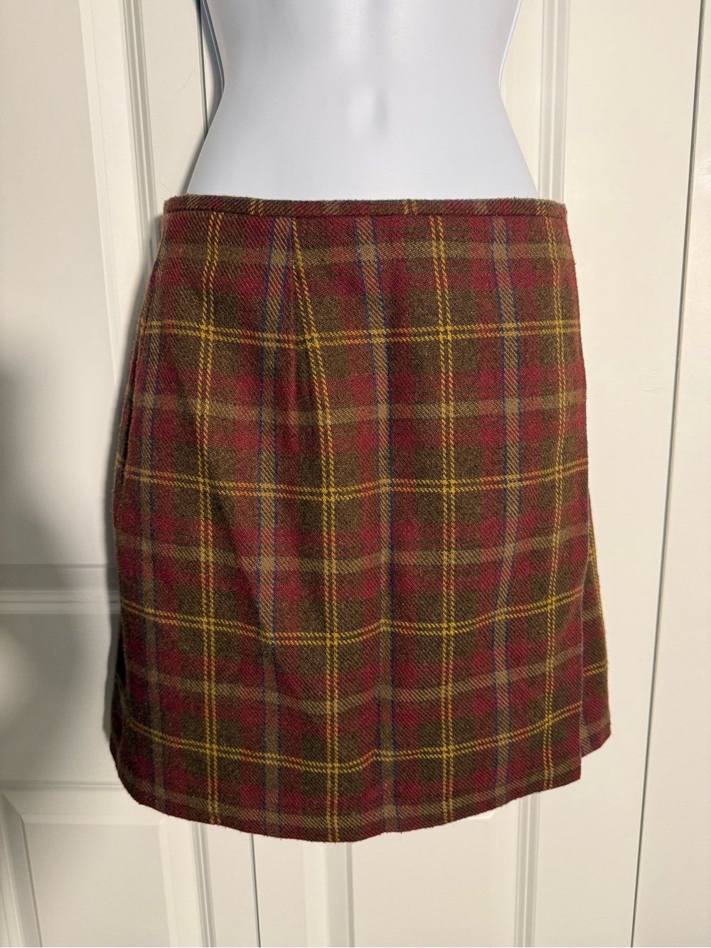 GH Bass Vintage Plaid Wrap Skirt Tartan Wool